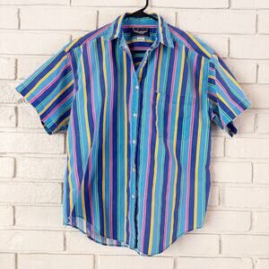 Vintage Unisex Small 80's Retro Bold Striped Short Sleeve Button Down Shirt
